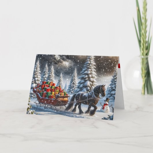 Ouderwetse slee gevuld met kerstcadeaus kaart (Voorkant)