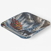 Ouderwetse slee gevuld met kerstcadeaus papieren bordje (Gebogen)