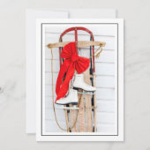 Ouderwetse slee met schaatsen feestdagenkaart (Voorkant)