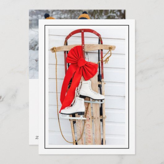 Ouderwetse slee met schaatsen feestdagenkaart (Voorkant / Achterkant)