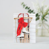 Ouderwetse slee met schaatsen feestdagenkaart (Staand voorkant)