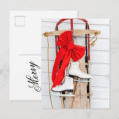 Ouderwetse slee met schaatsen feestdagenkaart (Voorkant / Achterkant)