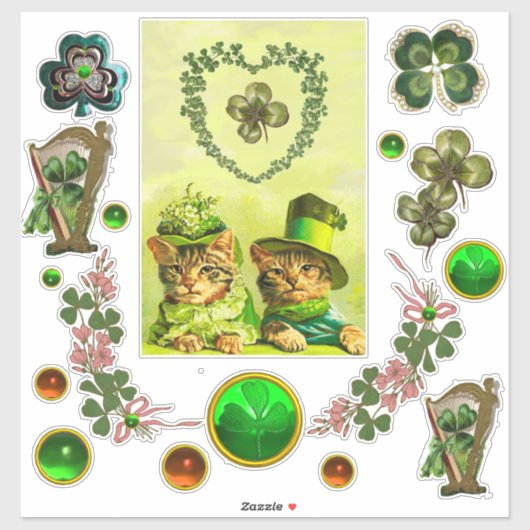 OUDERWETSE ST. PATRICK'S DAY KATTEN, SHAMROCK HART STICKER (Vel)