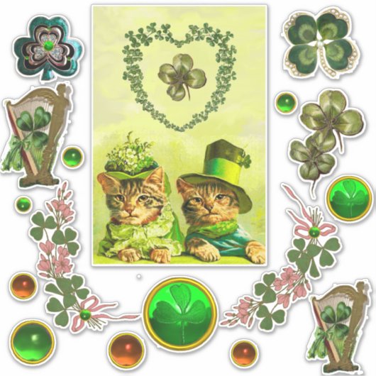 OUDERWETSE ST. PATRICK'S DAY KATTEN, SHAMROCK HART STICKER (Voorkant)