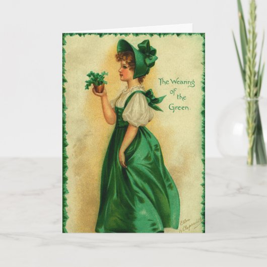 Ouderwetse St. Patrick's Day-meisje met groene kle Kaart (Voorkant)