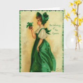 Ouderwetse St. Patrick's Day-meisje met groene kle Kaart (Gele Bloem)
