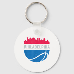 Ouderwetse stadsgezicht Philadelphia Pa Retro Bask Sleutelhanger
