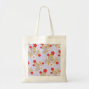 Ouderwetse stijl mooie rode bloemen op een blauwe tote bag