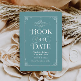 Ouderwetse Stof Blauwgroene Boekomslag Bruiloft Save The Date