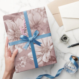Ouderwetse Stof Rose Crème Bloemmotief Cadeaupapier