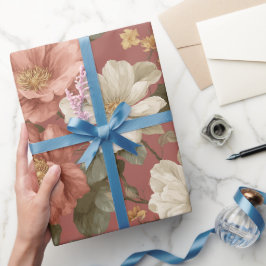 Ouderwetse Stof Roze Crème Bloemmotief Cadeaupapier