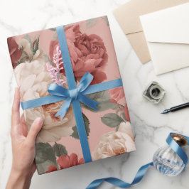 Ouderwetse Stof Roze Crème Bloemmotief Cadeaupapier