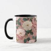 Ouderwetse Stof Roze Crème Bloemmotief Mok (Links)