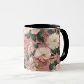 Ouderwetse Stof Roze Crème Bloemmotief Mok (Voorkant rechts)