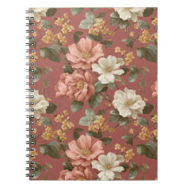 Ouderwetse Stof Roze Crème Bloemmotief Notitieboek