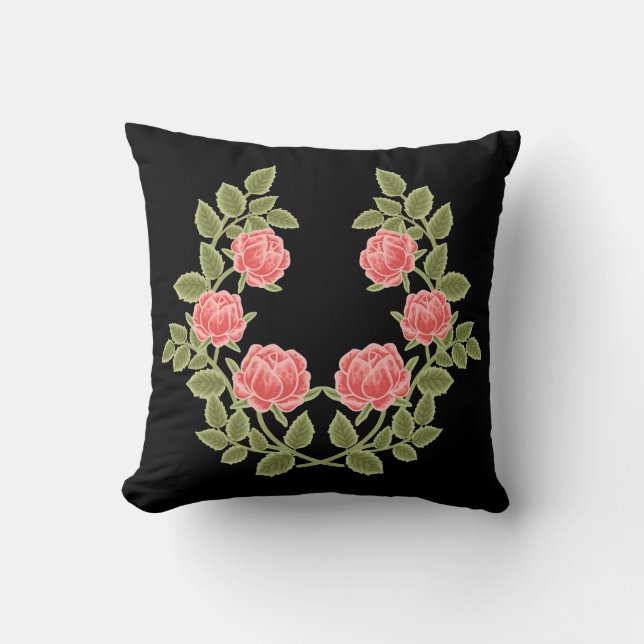 Ouderwetse Stof Roze Rozen Bloempatroon - Romantis Kussen (Voorkant)