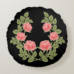 Ouderwetse Stof Roze Rozen Bloempatroon - Romantis Rond Kussen