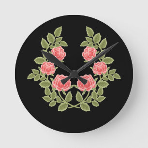 Ouderwetse Stof Roze Rozen Bloempatroon - Romantis Ronde Klok