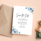 Ouderwetse Stofblauwe Bloemige Bruiloft Save The Date