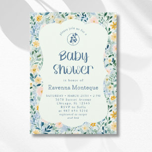 Ouderwetse Stofblauwe Bloesem Babyborrel Kaart