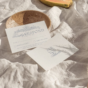 Ouderwetse Stofblauwe Botanische Oud Geld Huwelijk RSVP Kaartje