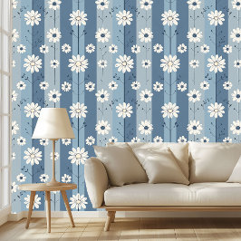 Ouderwetse Stofblauwe Madeliefjes Bloem Motief Naa Behang
