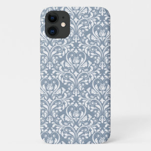 Ouderwetse stoffige blauwe en witte bloemdamastpat Case-Mate iPhone case