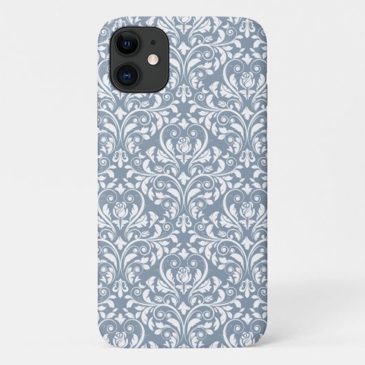 Ouderwetse stoffige blauwe en witte bloemdamastpat Case-Mate iPhone case (Achterkant)