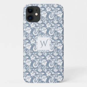 Ouderwetse stoffige blauwe en witte bloemenmonogra Case-Mate iPhone case
