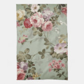 Ouderwetse stoffige olijfgroene bloemendesign theedoek (Verticaal)