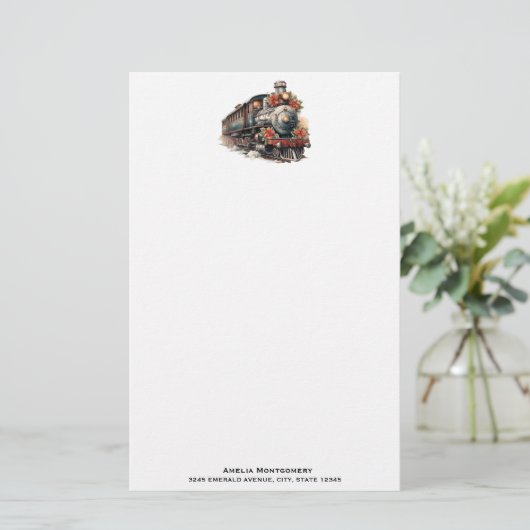Ouderwetse stoomtrein retro kerst briefpapier (Staand voorkant)