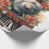Ouderwetse stoomtrein retro kerst cadeaupapier (Hoek)