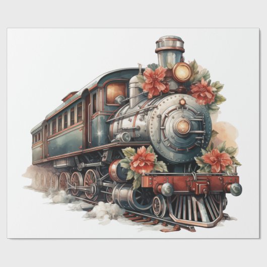 Ouderwetse stoomtrein retro kerst cadeaupapier (Vlak)