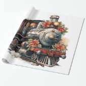 Ouderwetse stoomtrein retro kerst cadeaupapier (Uitgerold)