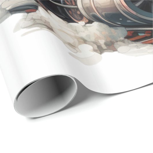 Ouderwetse stoomtrein retro kerst cadeaupapier (Rol Hoek)