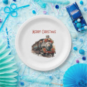 Ouderwetse stoomtrein retro kerst papieren bordje (Feest)