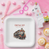 Ouderwetse stoomtrein retro kerst papieren bordje (Feest)