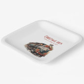 Ouderwetse stoomtrein retro kerst papieren bordje (Gebogen)