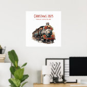 Ouderwetse stoomtrein retro kerst poster (Thuiskantoor)