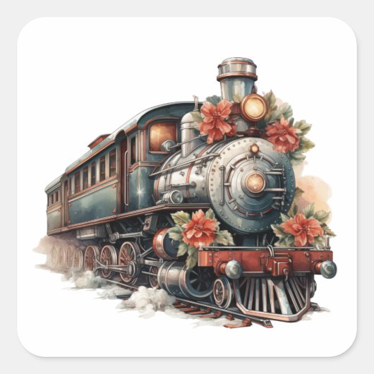 Ouderwetse stoomtrein retro kerst vierkante sticker (Voorkant)