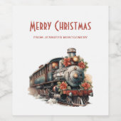 Ouderwetse stoomtrein retro kerst wijn etiket (Enkel label)