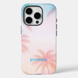 Ouderwetse strand zonsondergang palmbomen pastel iPhone 16 pro hoesje