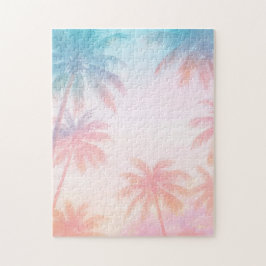 Ouderwetse strand zonsondergang palmbomen pastel legpuzzel