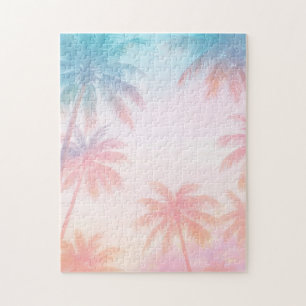 Ouderwetse strand zonsondergang palmbomen pastel legpuzzel