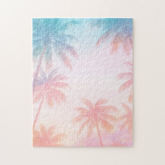 Ouderwetse strand zonsondergang palmbomen pastel legpuzzel (Verticaal)