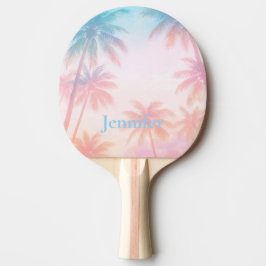 Ouderwetse strand zonsondergang palmbomen pastel tafeltennisbatje