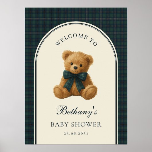 Ouderwetse teddybeer-babyshower-welkom poster (Voorkant)