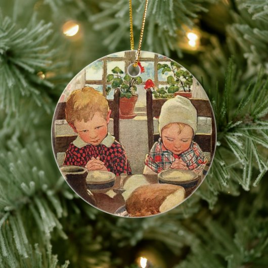 Ouderwetse Thanksgiving, Dankbare Kinderen Keramisch Ornament (Boom)