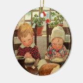 Ouderwetse Thanksgiving, Dankbare Kinderen Keramisch Ornament (Links)