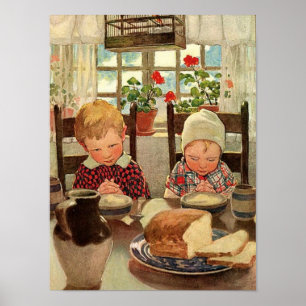 Ouderwetse Thanksgiving, dankbare kinderen Poster
